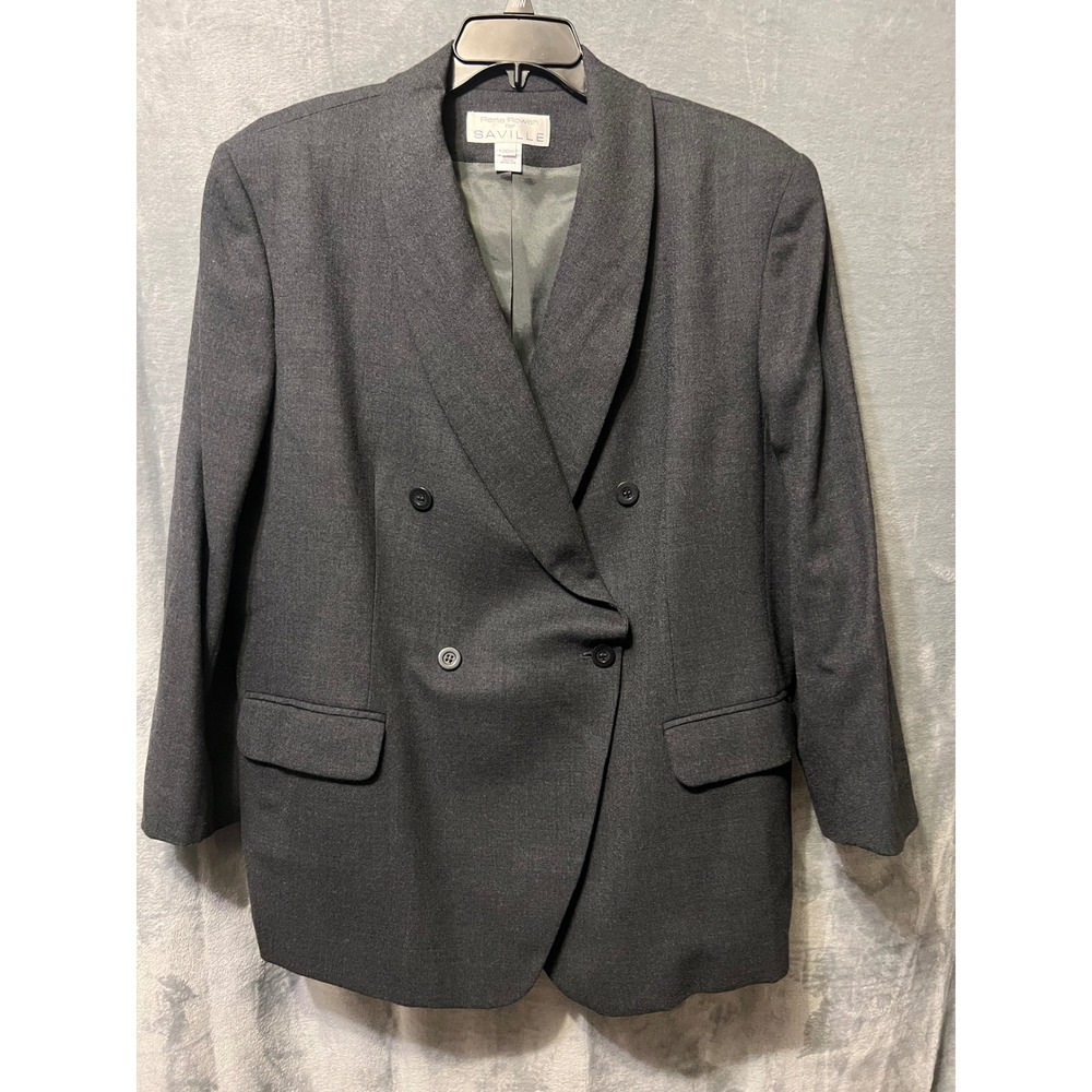 Rena Rowan Saville‎ 20W Wool Blazer Gray Double Breasted Made USA Vintage Jacket